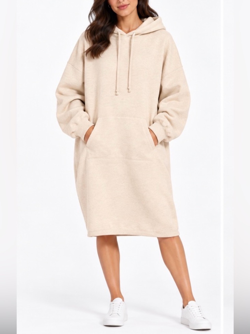 V::room Japan Cream Oversized Fleece Hoodie Sweatshirt Dress OS